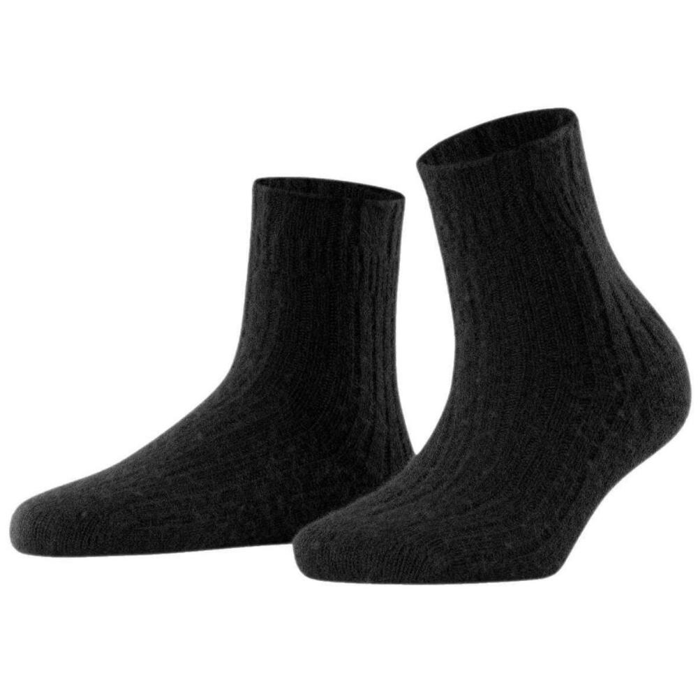 FALKE Women's Rib Bed Socks US 8-10.5 EU 39-42 Black Mid Calf Wool Cashmere NWT